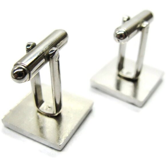 Silver Tone Diamond Cut Square Design Edge Cufflinks Smooth & Rough - Picture 7 of 8